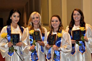 Honored during the Wayne Community College Dental Assisting Class of 2016’s pinning ceremony were (left to right) Elsy Ruiz, Expanded Functions Achievement Award; Lindsey Waters, Academic Achievement Award; Bailee Ellis, Patient Care Award; and Kasey Joyner, Clinical Achievement Award.